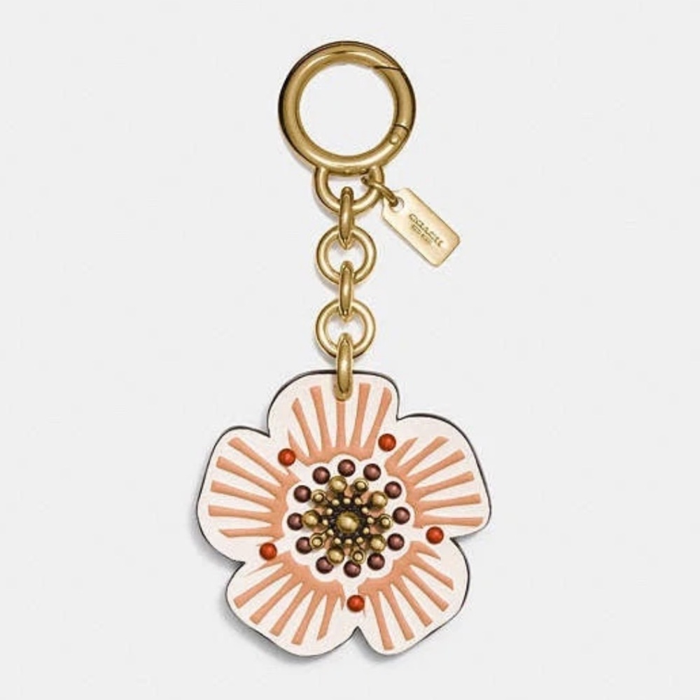 NWOT Coach Gold Beaded Tea Rose Keychain Bag Charm